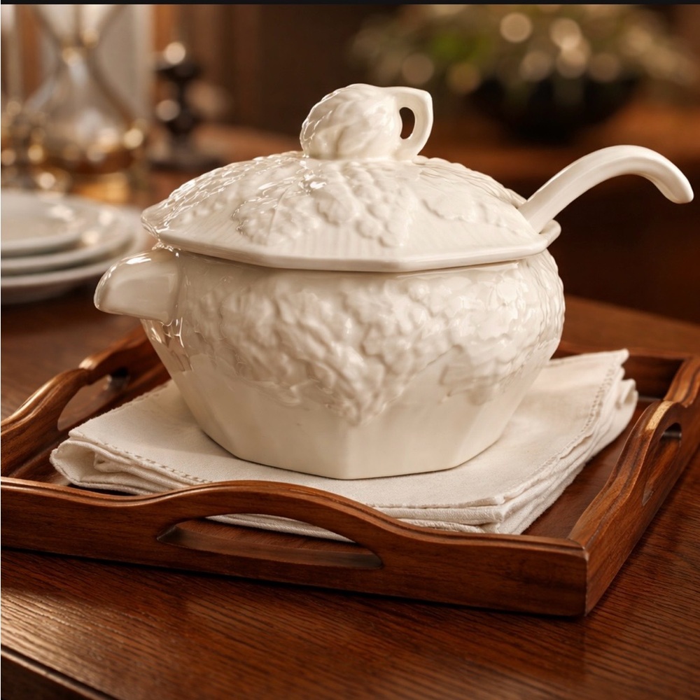 Pottery Barn Cream Ceramic Tureen with Ladle